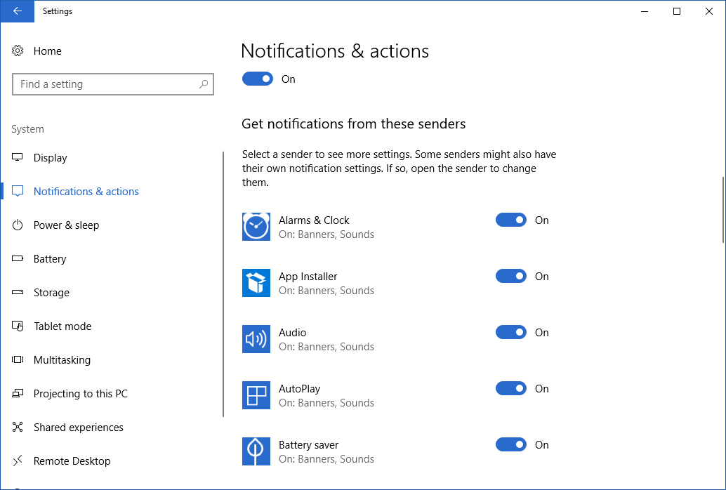 Browser settings content notifications